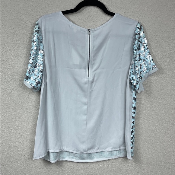 NWT Pleione Sequin Sparkle Short Sleeve Blouse Top Party Blue Silver Sz XL - Picture 9 of 9